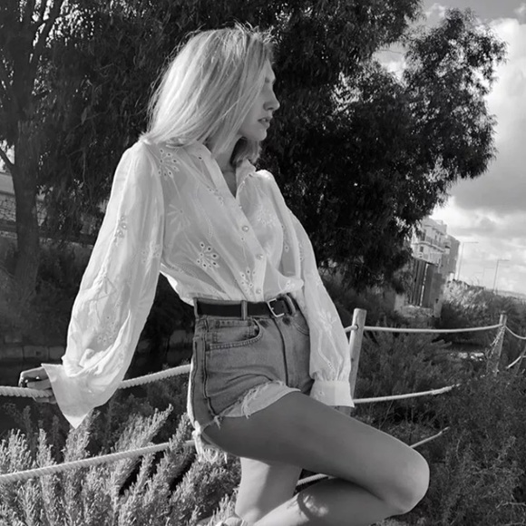 SOLD OUT White Boho Floral Eyelet Button Up Blouse - Picture 8 of 15